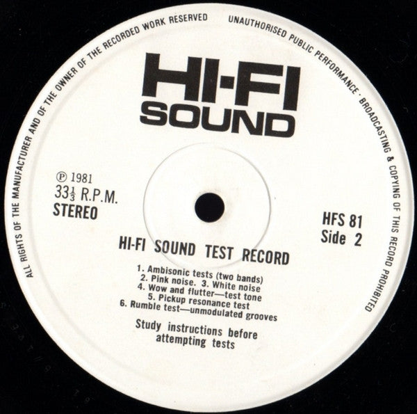 No Artist : Stereo Test Record (LP)