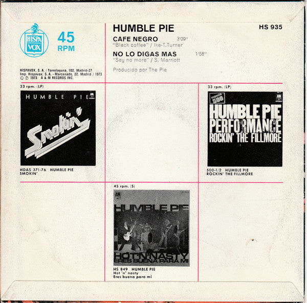 Humble Pie : Cafe Negro / No Lo Digas Mas (7")