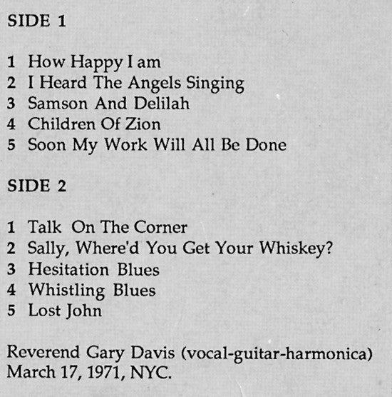 Reverend Gary Davis* : New Blues And Gospel (LP, Album, RE)