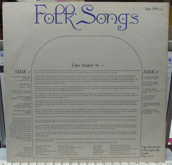 Various : Folk Songs (LP, Comp, Smplr)