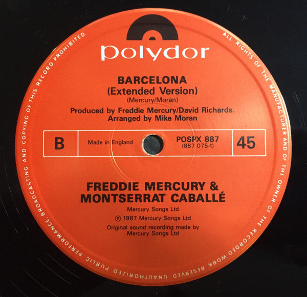 Freddie Mercury & Montserrat Caballé : Barcelona (12", Single)