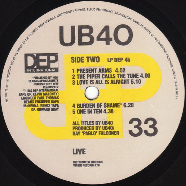 UB40 : Live (LP, Album, Bla)