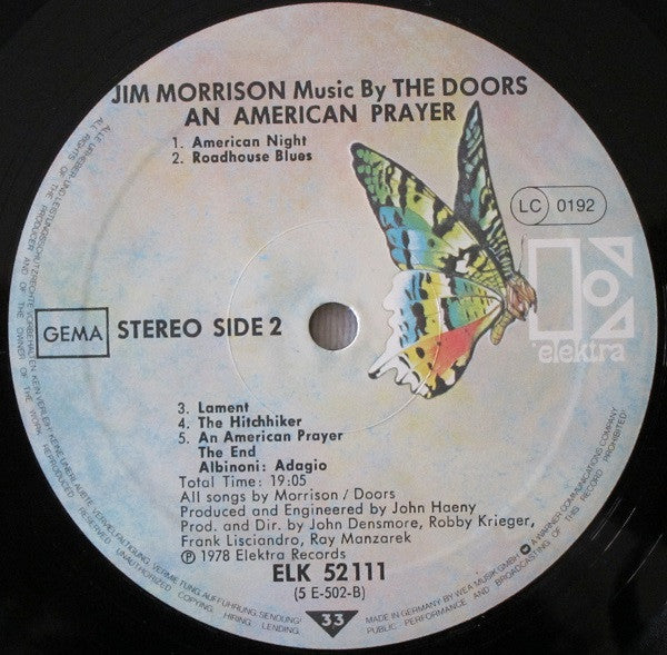 Jim Morrison Music By The Doors : An American Prayer (LP, Album, RP, But)