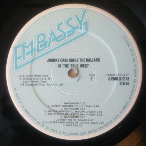 Johnny Cash : Johnny Cash Sings The Ballads Of The True West (LP)