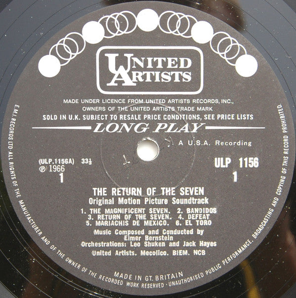 Elmer Bernstein : Return Of The Seven (Original Movie Soundtrack) (LP, Album, Mono)