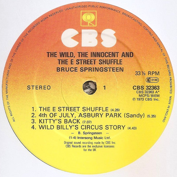 Bruce Springsteen : The Wild, The Innocent & The E Street Shuffle (LP, Album, RE)