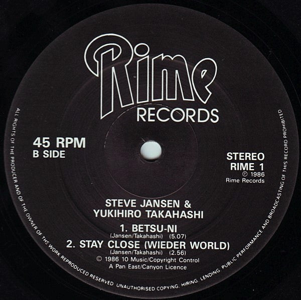 Takahashi/Jansen : Stay Close (12", Single)