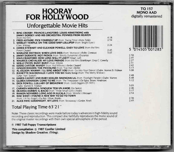 Various : Hooray For Hollywood - Unforgettable Movie Hits (CD, Album, Comp, Mono)