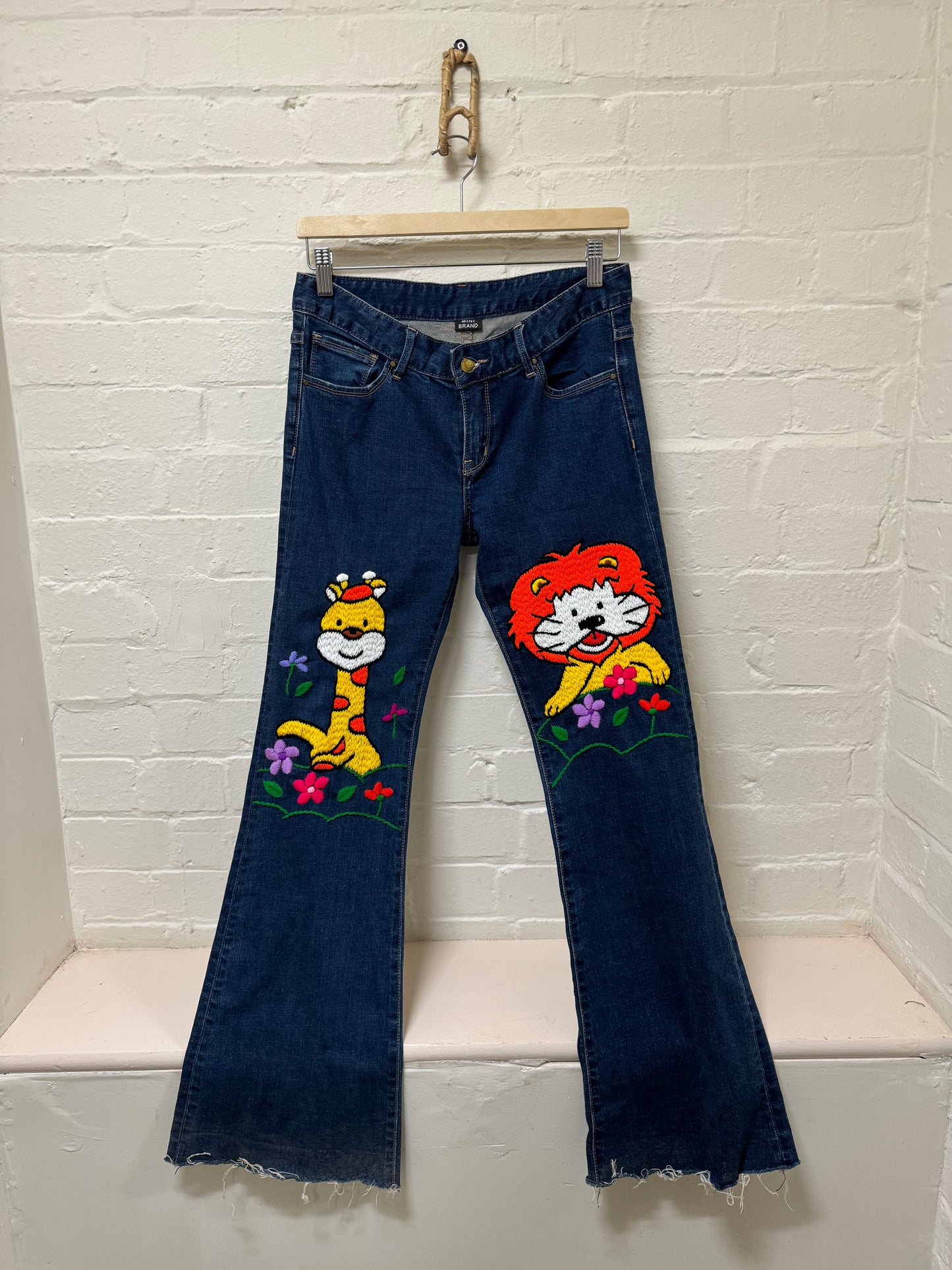 Patchwork Flare Cut Off Jeans