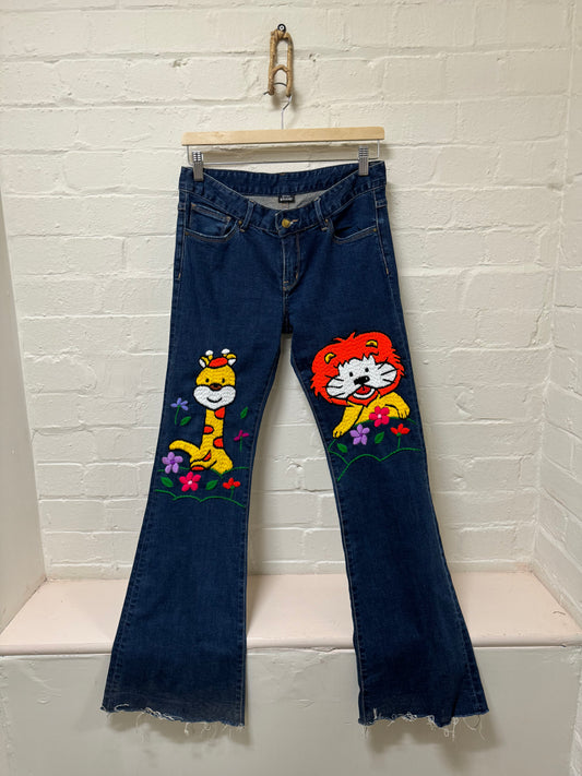 Patchwork Flare Cut Off Jeans