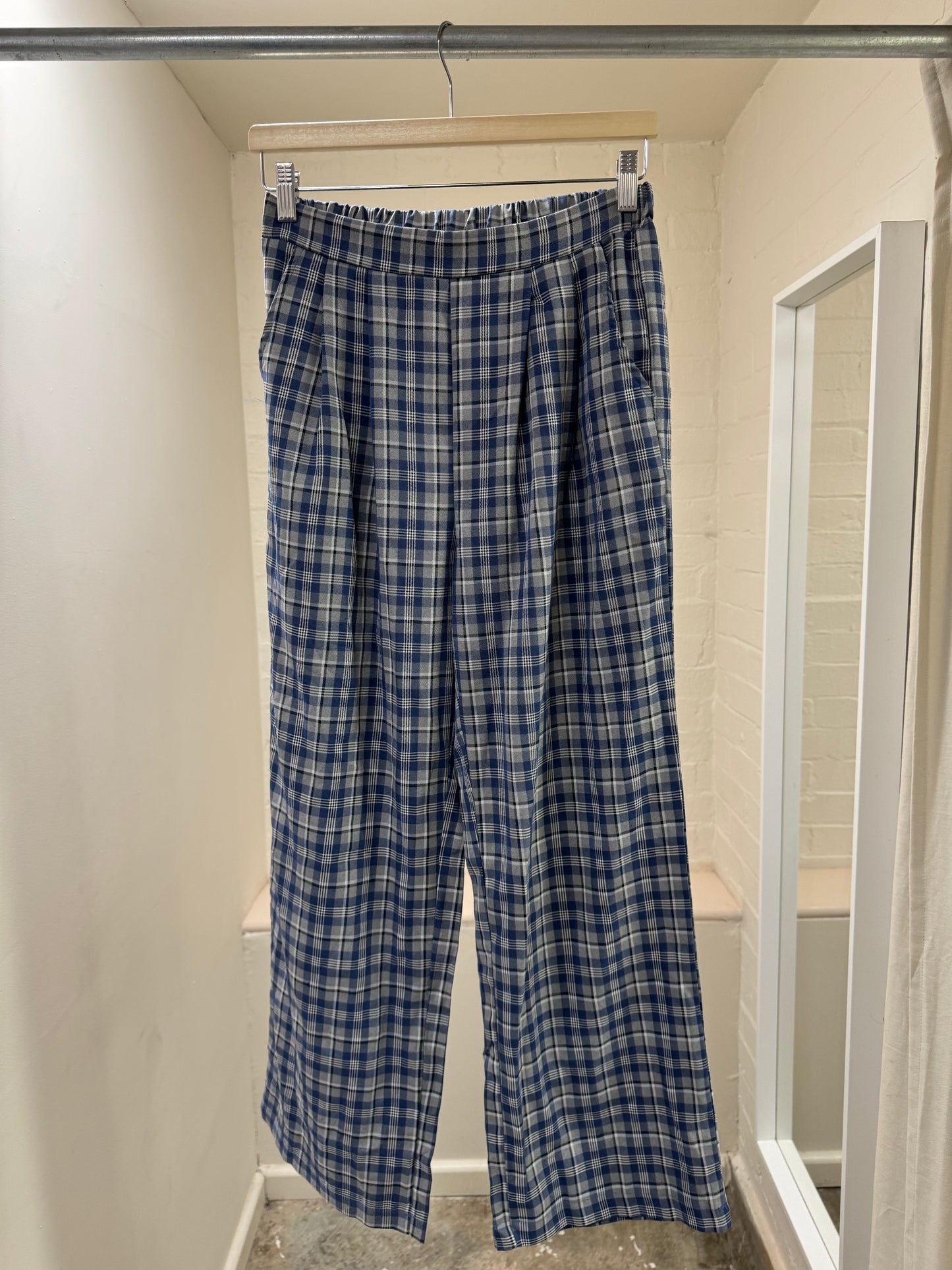 HIGH WASTED CHECK TROUSERS BLUE
