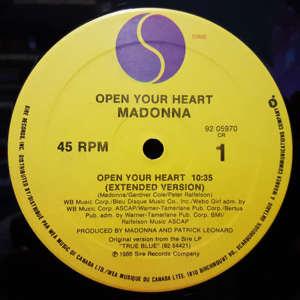 Madonna : Open Your Heart (12", Maxi)