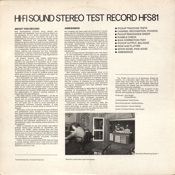 No Artist : Stereo Test Record (LP)