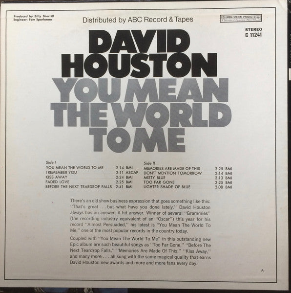 David Houston : You Mean The World To Me (LP, Album, Club)
