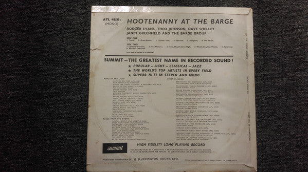 Rodger Evans*, Theo Johnson, Dave Shelley, Janet Greenfield, The Barge Group : Hootenanny At The Barge (LP, Album, Mono, Hig)