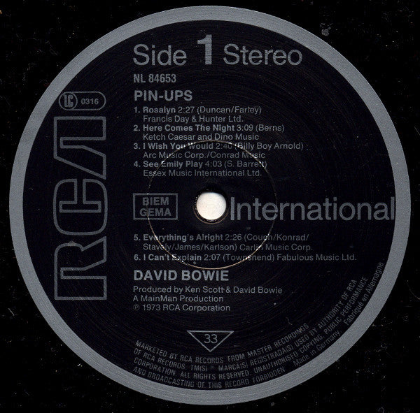 David Bowie : Pinups (LP, Album, RE)