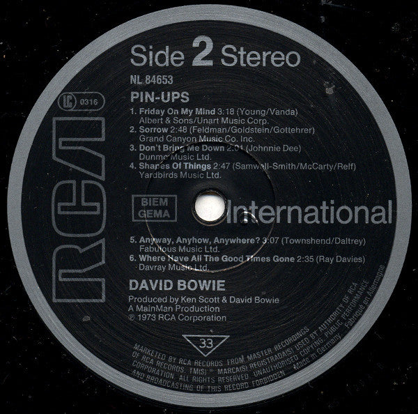 David Bowie : Pinups (LP, Album, RE)