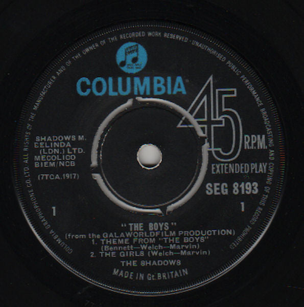 The Shadows : Theme Music From "The Boys" (7", EP, Mono)
