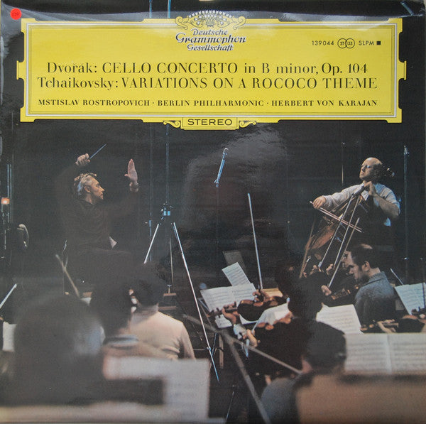 Dvořák* / Tchaikovsky* – Mstislav Rostropovich · Berlin Philharmonic* · Herbert von Karajan : Cello Concerto / Variations On A Rococo Theme (LP, RE)