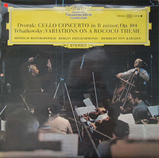 Dvořák* / Tchaikovsky* – Mstislav Rostropovich · Berlin Philharmonic* · Herbert von Karajan : Cello Concerto / Variations On A Rococo Theme (LP, RE)