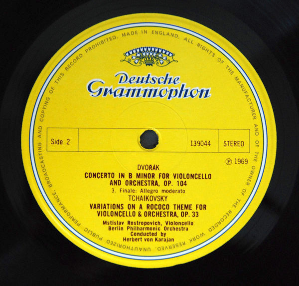 Dvořák* / Tchaikovsky* – Mstislav Rostropovich · Berlin Philharmonic* · Herbert von Karajan : Cello Concerto / Variations On A Rococo Theme (LP, RE)