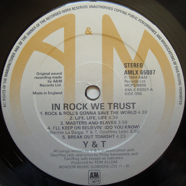 Y & T : In Rock We Trust (LP, Album)