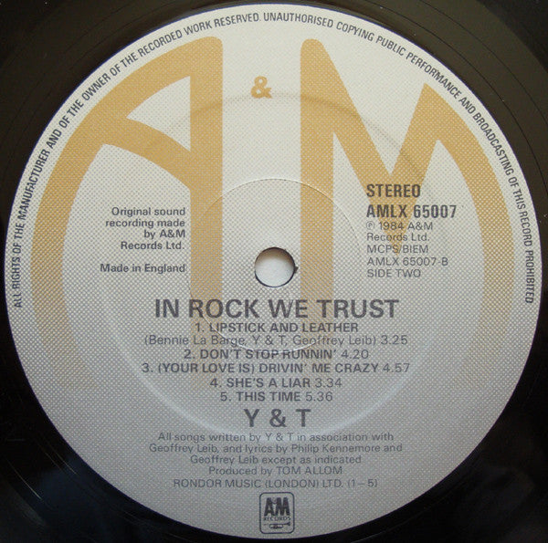 Y & T : In Rock We Trust (LP, Album)