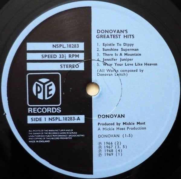 Donovan : Donovan's Greatest Hits (LP, Comp, RE, Blu)