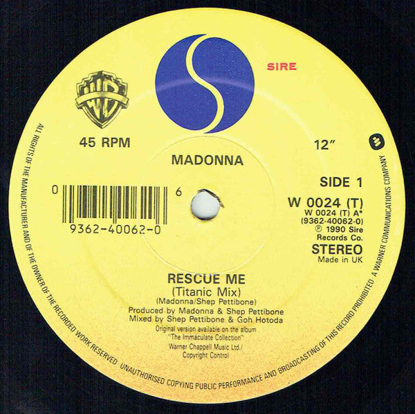 Madonna : Rescue Me (12", Single)