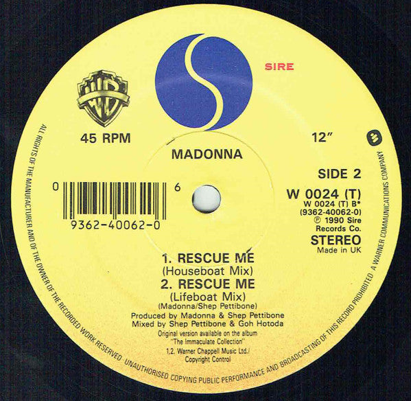 Madonna : Rescue Me (12", Single)