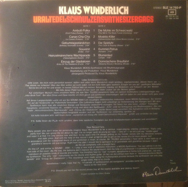 Klaus Wunderlich : Uraltedelschnulzensynthesizergags (LP, Album)