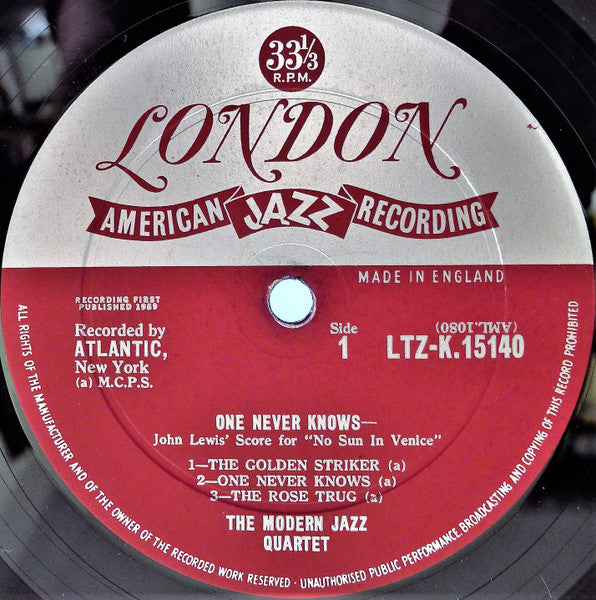 The Modern Jazz Quartet : Plays One Never Knows (Original Film Score For “No Sun In Venice” by John Lewis) (LP, Mono)