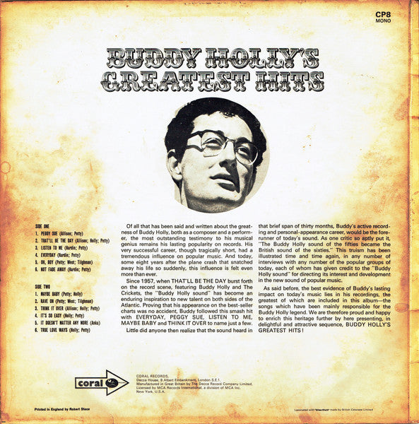 Buddy Holly : Buddy Holly's Greatest Hits (LP, Comp, Mono, RP, Bro)