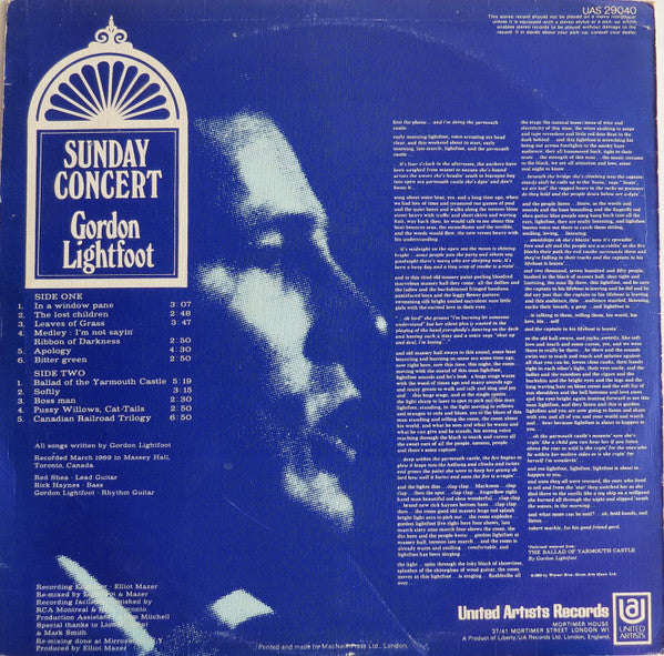 Gordon Lightfoot : Sunday Concert (LP, Album)