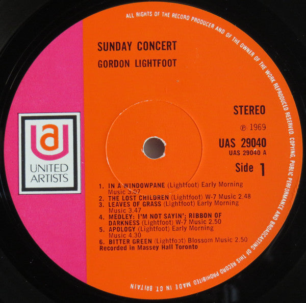 Gordon Lightfoot : Sunday Concert (LP, Album)