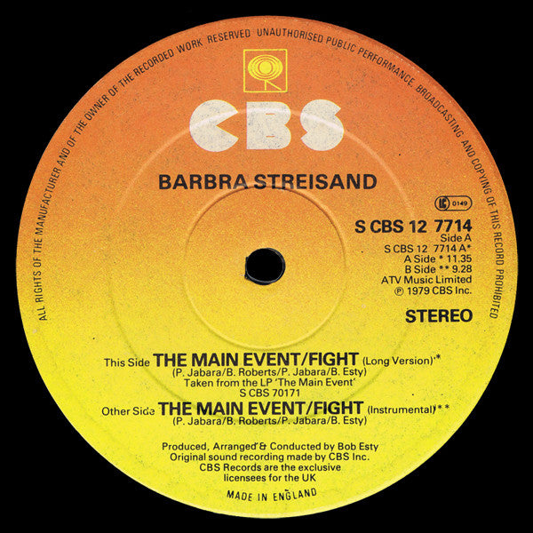 Barbra Streisand : The Main Event / Fight (12")