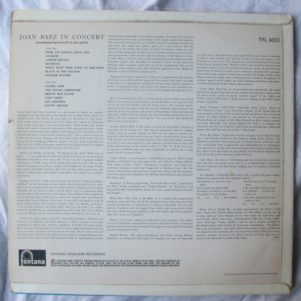 Joan Baez : Joan Baez In Concert (LP, Album, Mono)