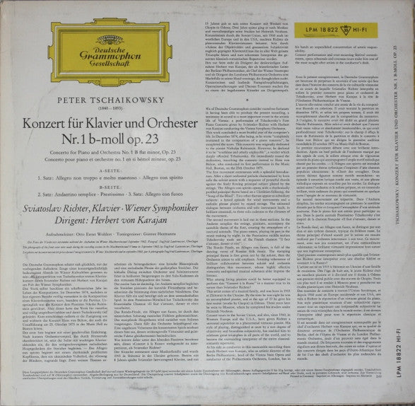 Sviatoslav Richter • Herbert Von Karajan, Tschaikowsky*, Wiener Symphoniker : Konzert Für Klavier Und Orchester Nr. 1 B-moll (LP, Album, Mono)