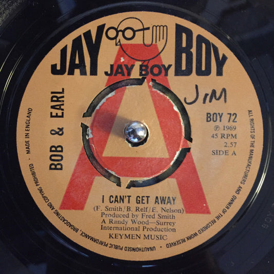Bob & Earl : I Can't Get Away / I'll Keep Running Back (7", Advance, Promo)