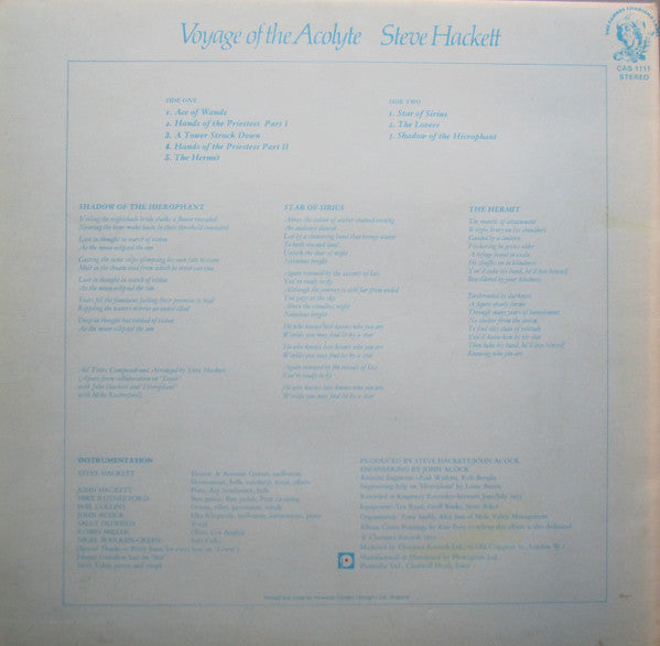 Steve Hackett : Voyage Of The Acolyte (LP, Album, Sma)