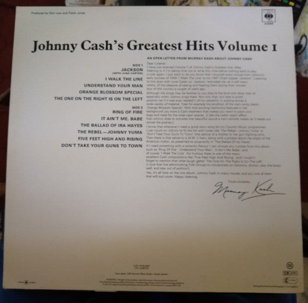 Johnny Cash : Greatest Hits Volume 1 (LP, Comp, RE)