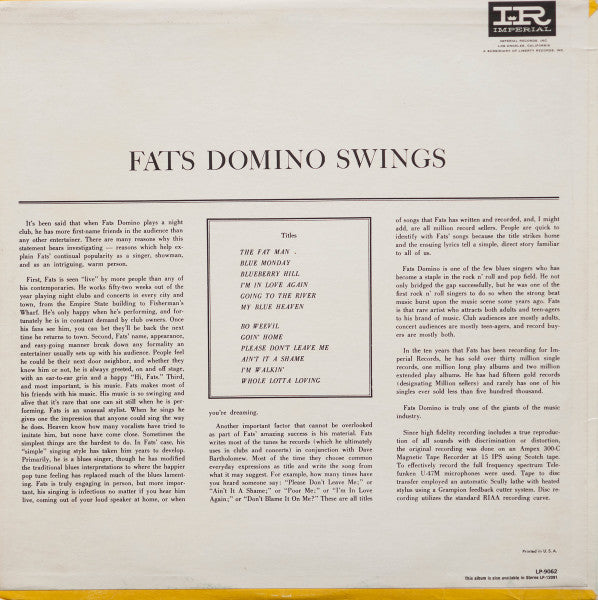 Fats Domino : Fats Domino Swings (LP, Album, Mono, RE)