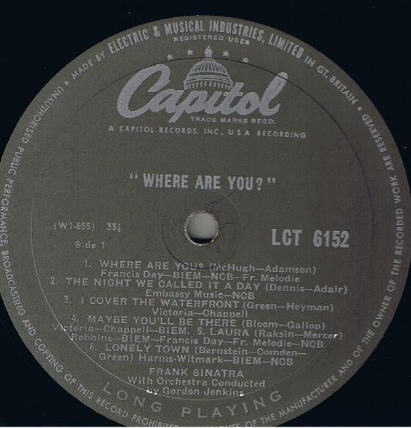 Frank Sinatra With Gordon Jenkins And His Orchestra : Where Are You? (LP, Album, Mono)