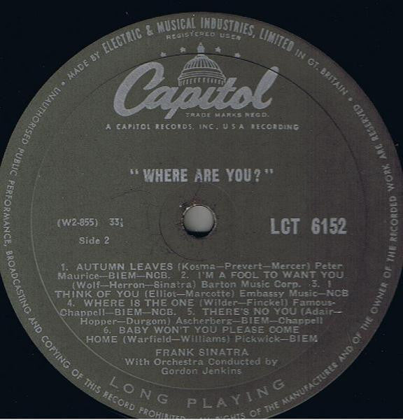 Frank Sinatra With Gordon Jenkins And His Orchestra : Where Are You? (LP, Album, Mono)