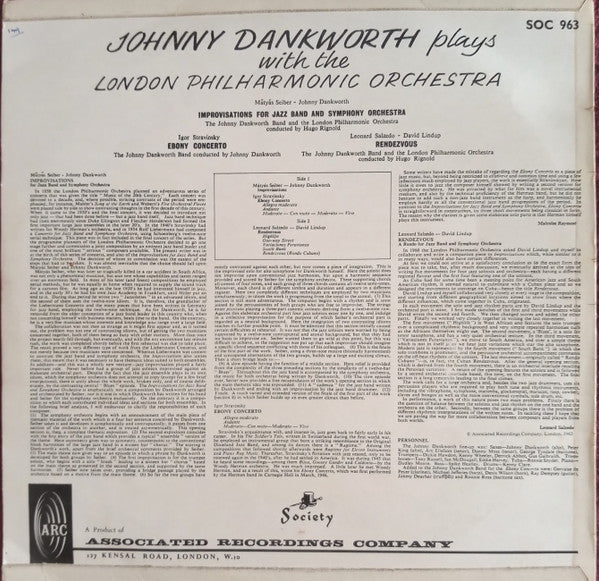 Dankworth* And The London Philharmonic Orchestra Conducted By Hugo Rignold : Improvisation For Jazzband And Symphony Orchestra / Ebony Concerto / Rendezvous For Jazz Band And Symphony Orchestra (LP, Album)