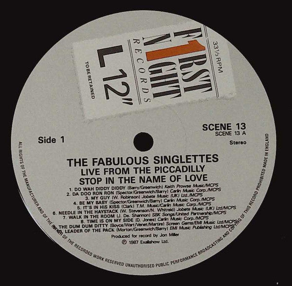 The Fabulous Singlettes : Stop In The Name Of Love (Live From The Piccadilly) (LP, Album)