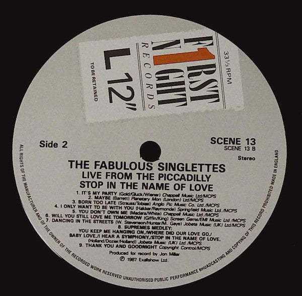 The Fabulous Singlettes : Stop In The Name Of Love (Live From The Piccadilly) (LP, Album)