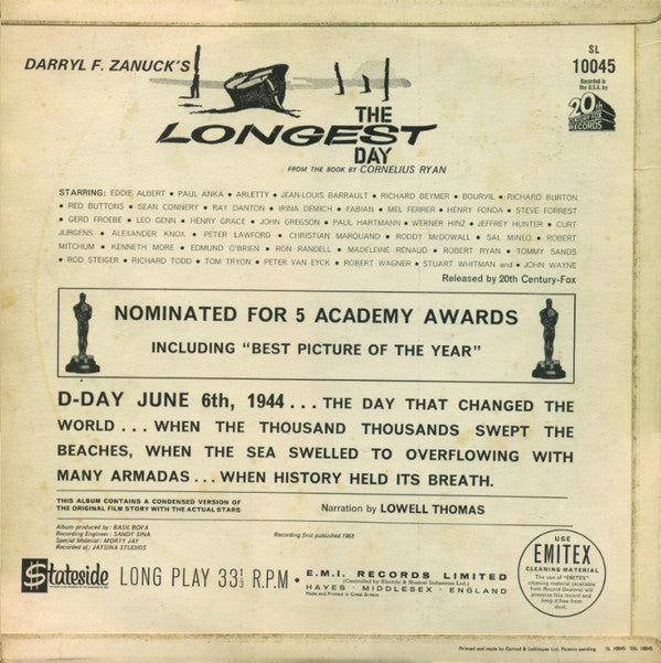 Lowell Thomas / Paul Anka / Darryl F. Zanuck : The Longest Day (The Original Film Sound Track) (LP, Album, Mono)