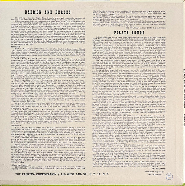 Ed McCurdy / Ramblin' Jack Elliott / Oscar Brand / Dick Wilder : Badmen, Heroes And Pirate Songs And Ballads (LP, Comp, Mono, RE)
