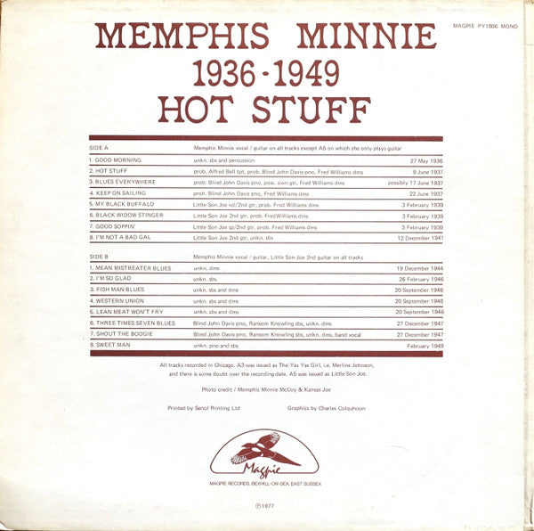 Memphis Minnie : 1936-1949 Hot Stuff (LP, Comp, Mono)